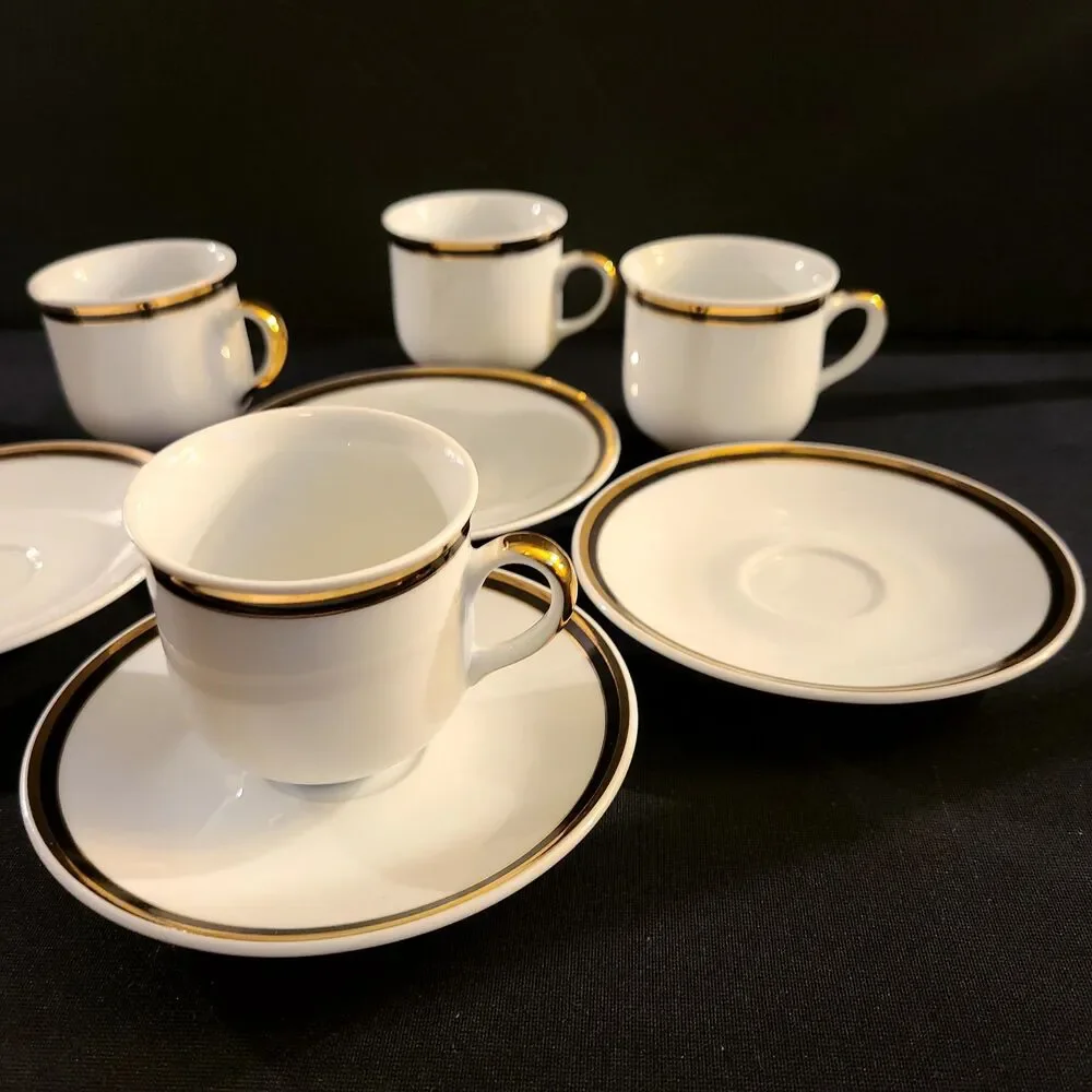 Vintage Baum Demi Set 4pc Teacups Saucers Paola Black Dining Southington Jasmine